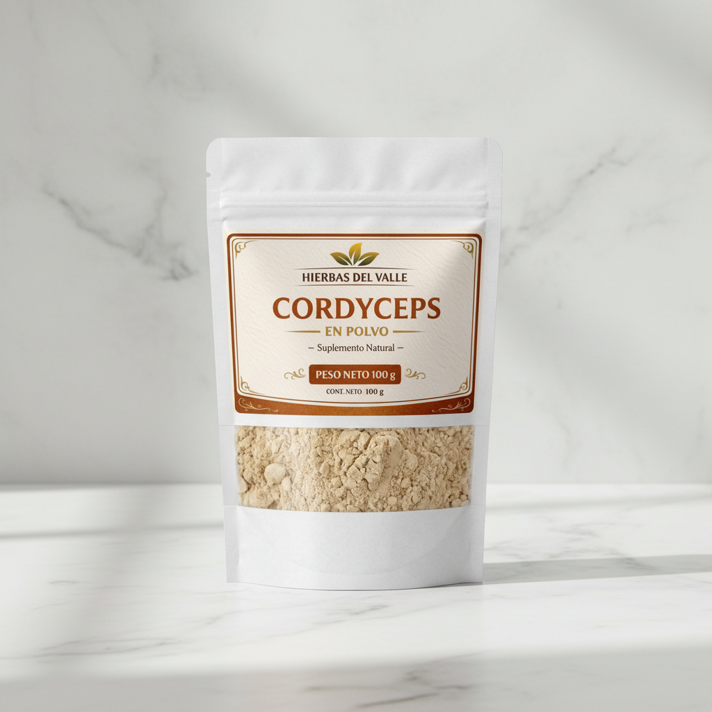 Cordyceps en Polvo 100g - Bolsa con etiqueta - Hierbas del Valle