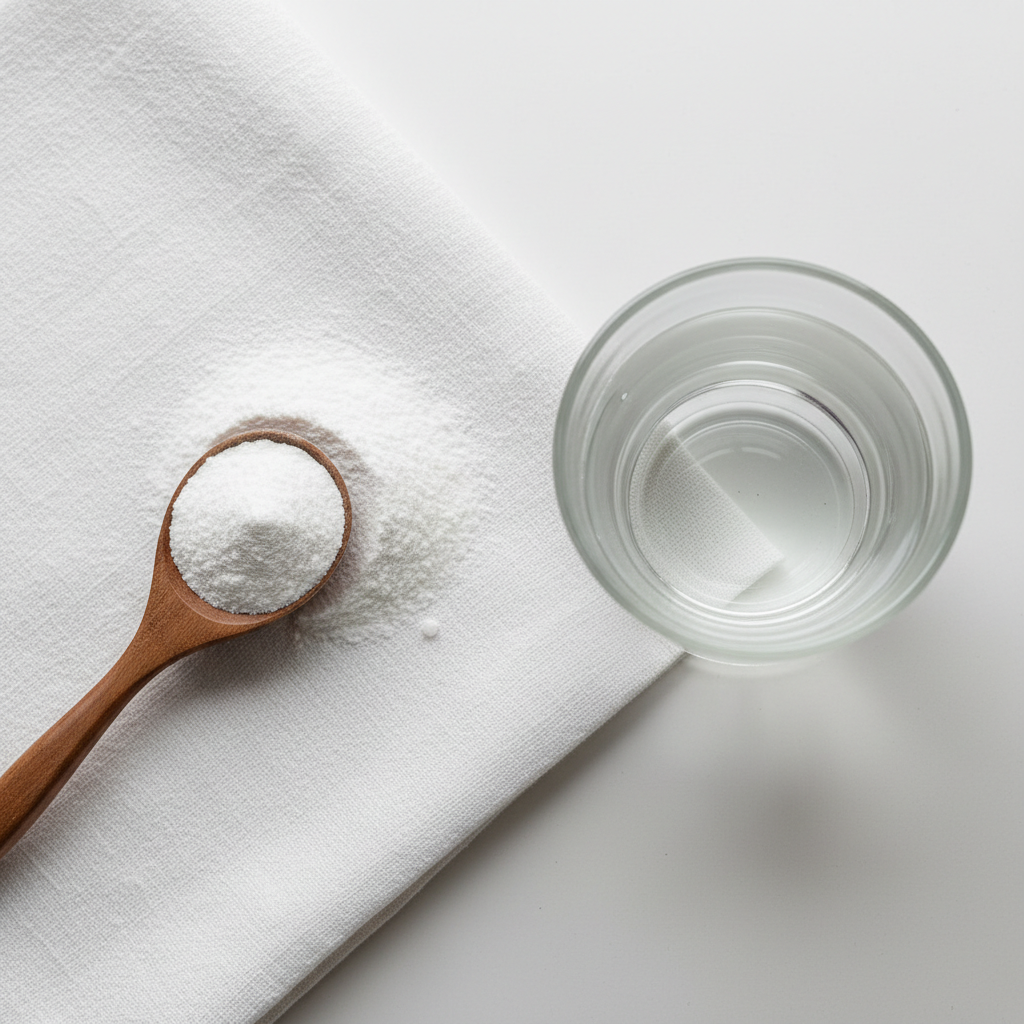 Condroitina en Polvo - Flat lay con vaso de agua